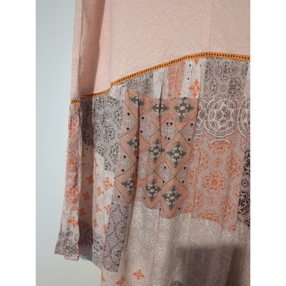 Nwt Mystree Peach Sleeveless Boho Top Patchwork S Women's Vee Neck - Picture 2 of 4